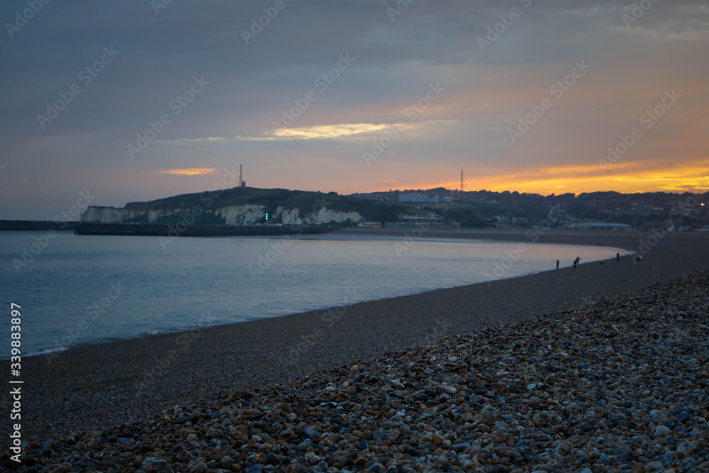 Sunset, view on Newhaven, West Sussex, UK. July 2019