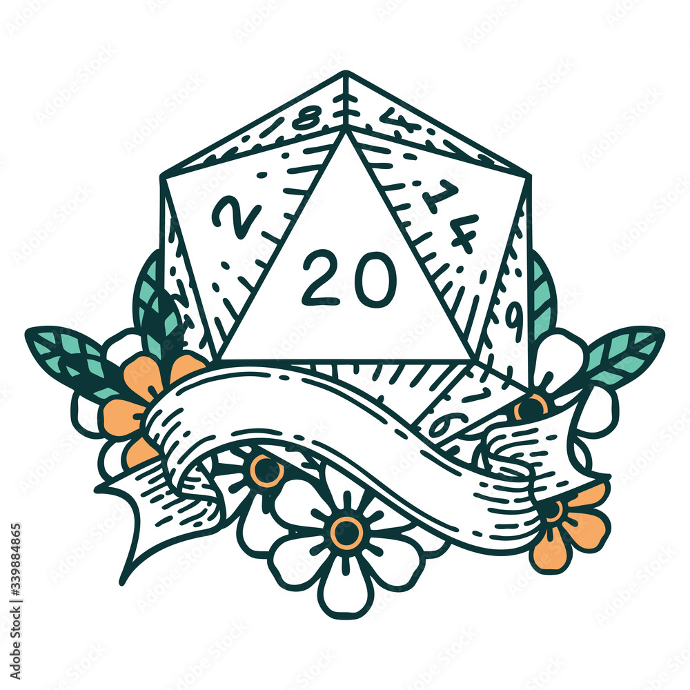 natural twenty D20 dice roll illustration natural twenty D20 dice roll illustration