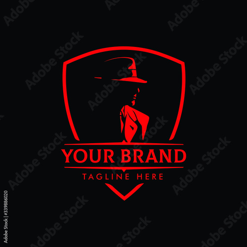 MAFIA LOGO emblems with character abstract silhouette men heads in hats. Trendy design elements for labels, logos, badges. Vintage vector illustration