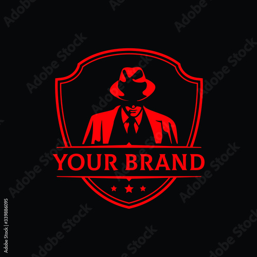 LOGO emblems with character abstract silhouette men heads in hats. Trendy design elements for labels, logos, badges. Vintage vector illustration
