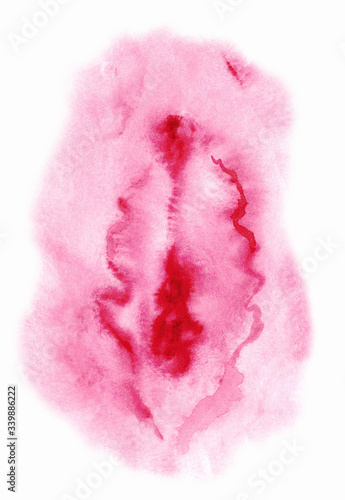 Female genitals. The vagina is painted abstractly in watercolor on a white background. A symbol of intimate gymnastics, femininity, lesbian love, feminism, sex, fertility, acceptance.