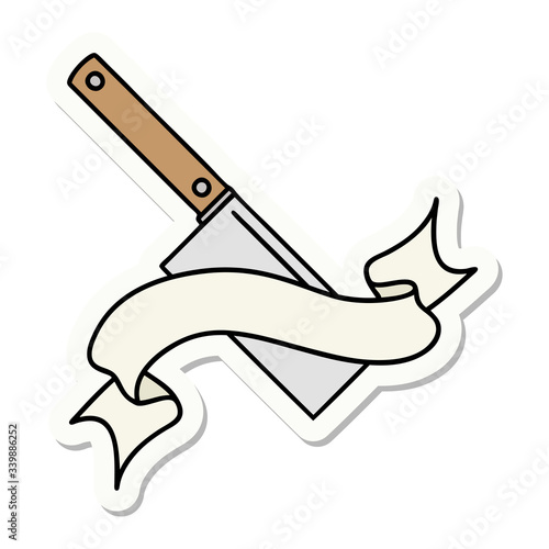 tattoo sticker with banner of a meat cleaver
