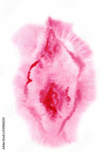 Vagina on a white background, watercolor. Yoni for postcards and posters on feminism, obstetrics, gynecology, sexuality education, and protection from sexually transmitted diseases. photo