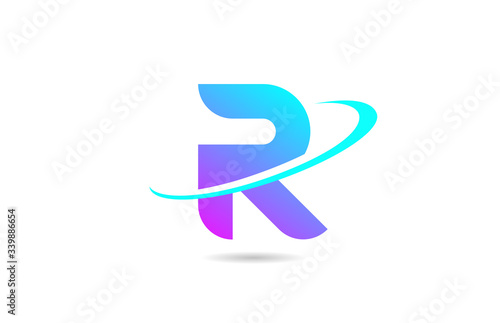 pink blue R alphabet letter logo icon design with swoosh for business and company © dragomirescu