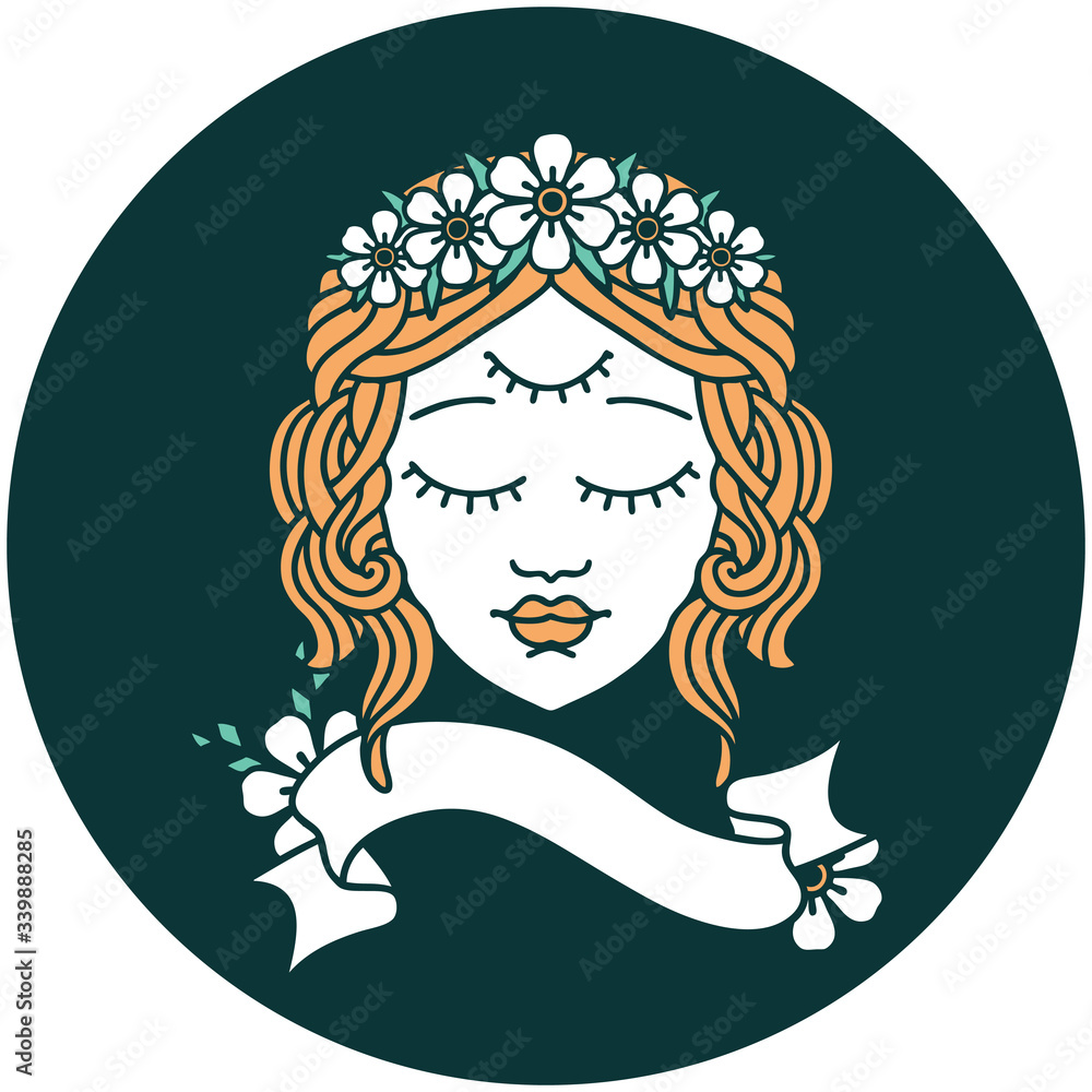 icon with banner of female face with third eye icon with banner of female face with third eye