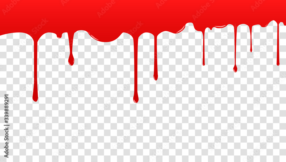 Red liquid drop and splash. Paint drips and flows. Blood spreads and flows down. Can be used in banners of medical, health and internet.