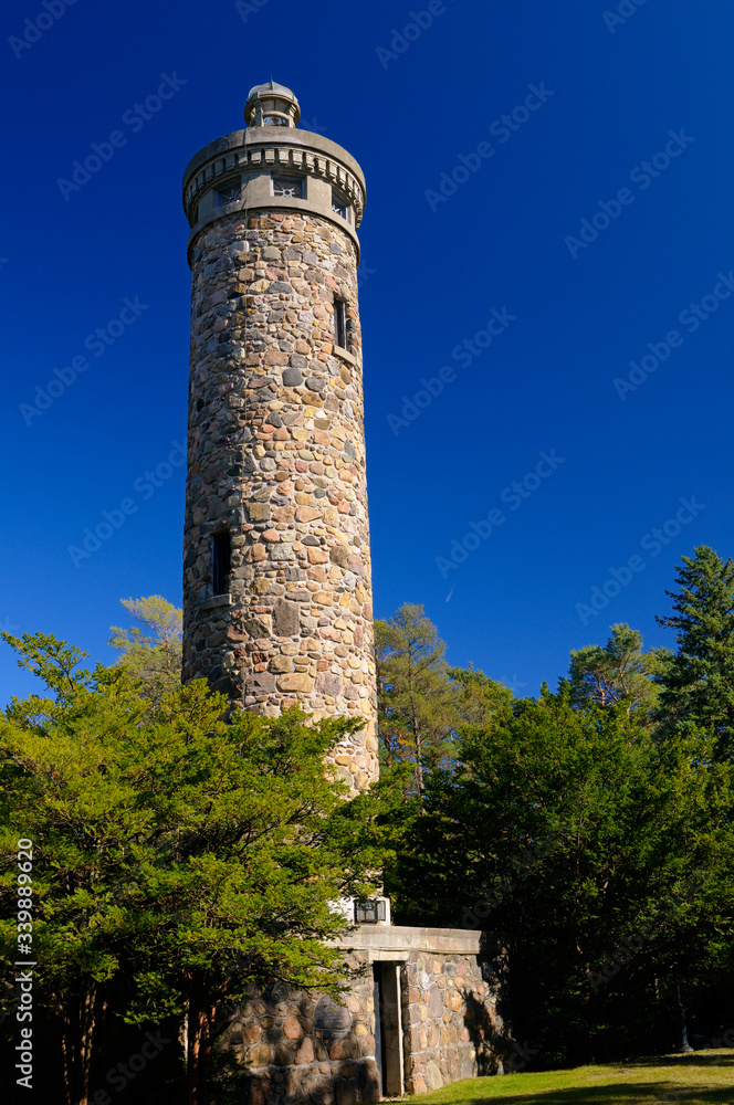 Historic fieldstone Monument the Woodbridge War Memorial Tower in Vaughan Ontario