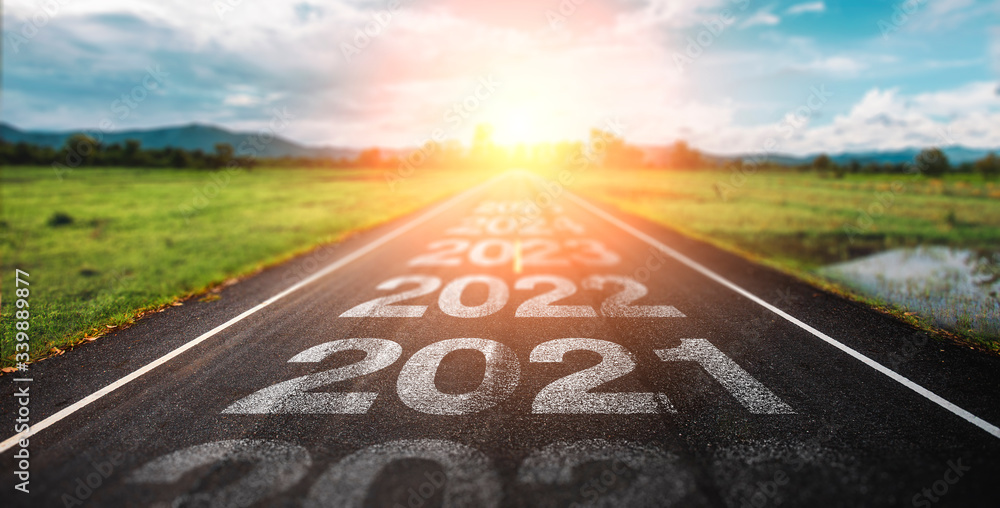 20202025 written on highway road in the middle of empty asphalt road