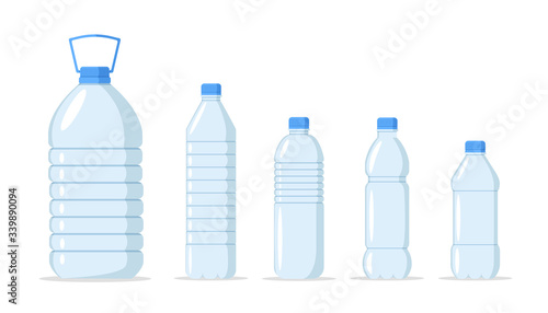 Plastic water bottle set. Container different plastic bottle set with fresh and clean water