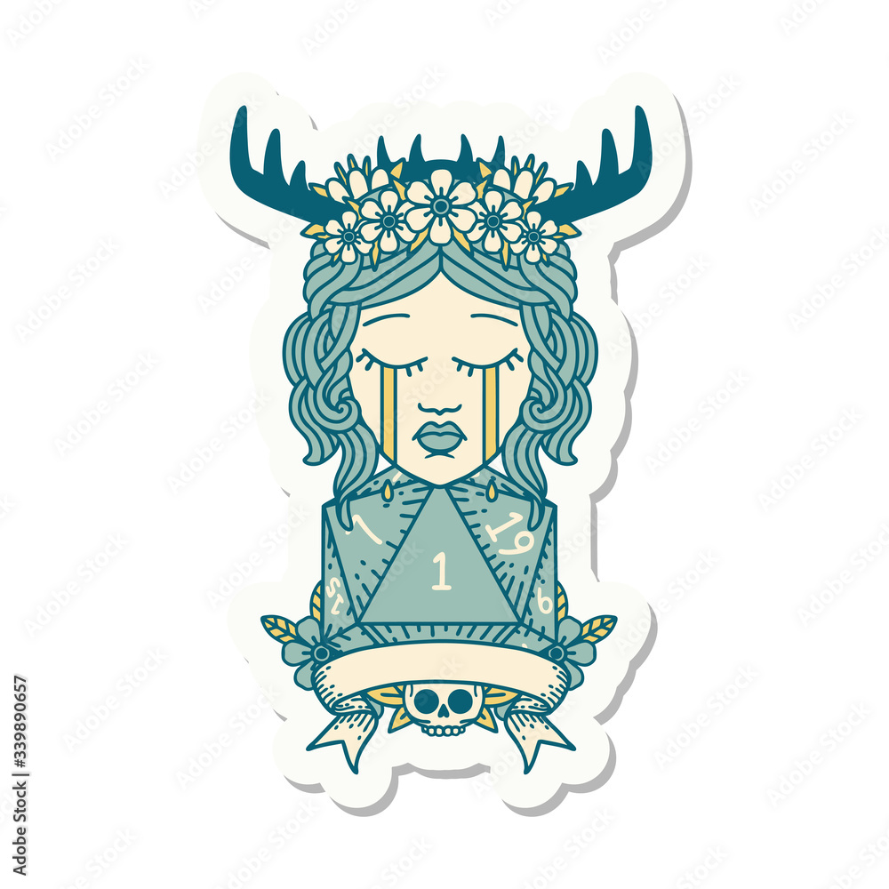 crying human druid with natural one roll sticker crying human druid with natural one roll sticker