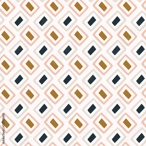 Seamless minimal mosaic pattern design. Neutral scandi color in fresh modern style. Hand drawn azulejos texture background. Doodle  line grid home decor swatch. Modern japan stationery allover print