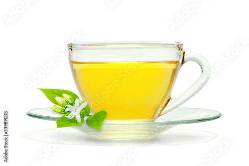 Chrysanthemum tea in a glass isolated on white background