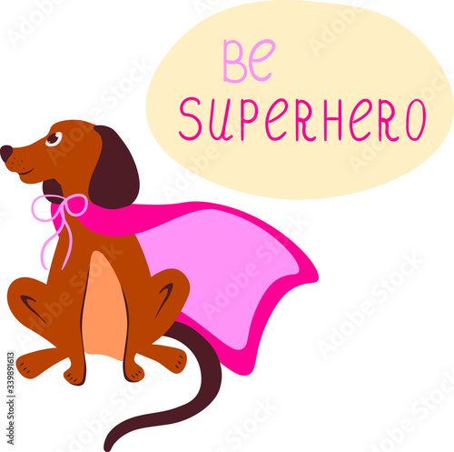 Superhero, dog, animal vector isolated illustration on white background. Concept for logo, print, cards 