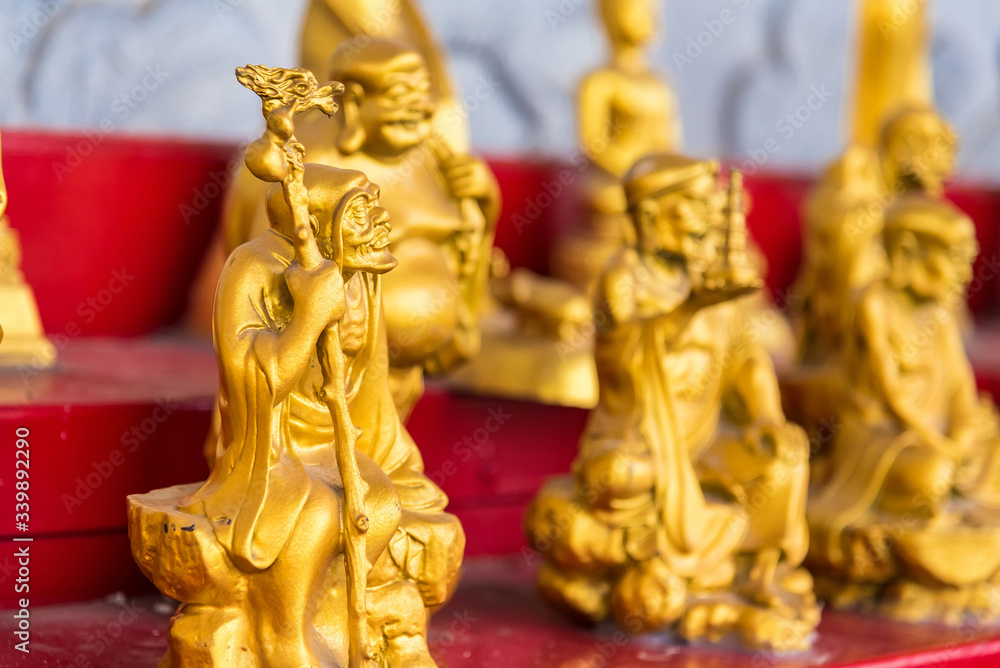 Fototapeta premium Golden Buddha Chinese style pattern at Wat Leng Nei Yee 2 Temple.Bangkok, Thailand
