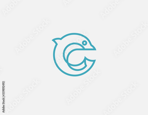 Creative linear blue logo dolphin icon for your company