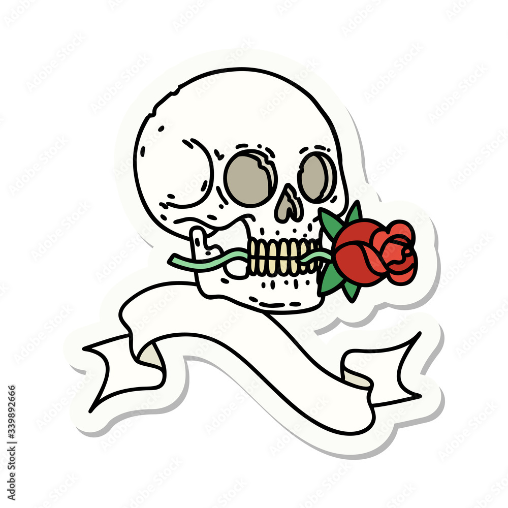 tattoo sticker with banner of a skull and rose tattoo sticker with banner of a skull and rose