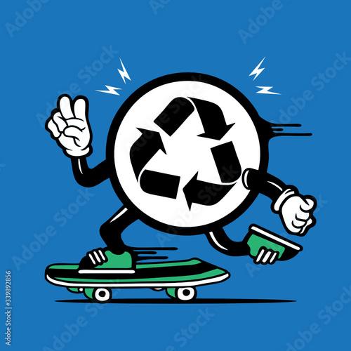 Skater Recycle Symbol Logo Skateboarding Character Design