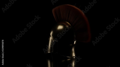 animation of ancient greek Sparta type helmet in low key light