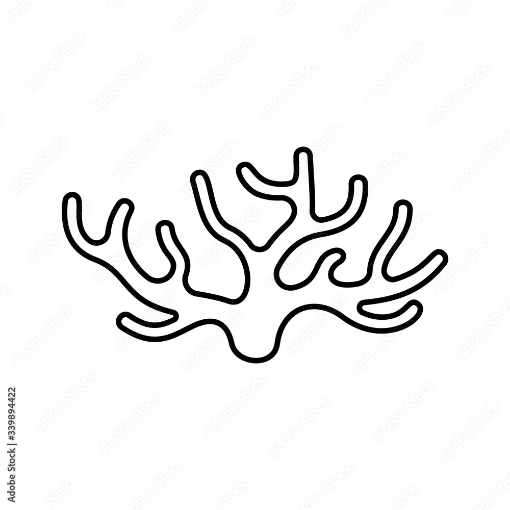 Spongilla icon. Linear logo of seaweed. Black simple illustration of coral, water plant or wooden driftwood. Contour isolated vector emblem on white background Spongilla icon. Linear logo of seaweed. Black simple illustration of coral, water plant or wooden driftwood. Contour isolated vector emblem on white background