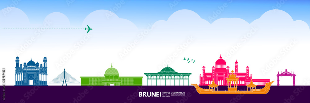 Ταπετσαρία Brunei  travel destination grand vector illustration.