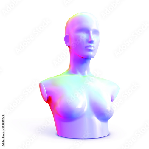 Bust. Female mannequin iridescent neon color. Vector illustration.