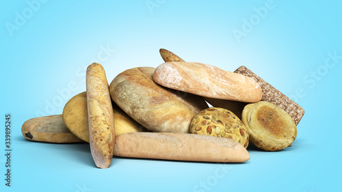 product categories bakery products different types of bread 3d render on a blue gradient background