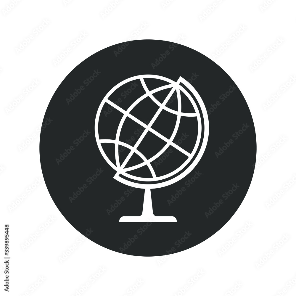 Globe graphic icon. Model planet Earth sign in the circle isolated on white background. Vector illustration Globe graphic icon. Model planet Earth sign in the circle isolated on white background. Vector illustration