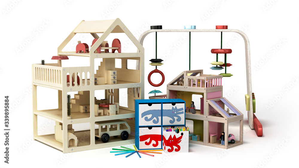 Fototapeta premium wooden toys for children 3d render on a white background