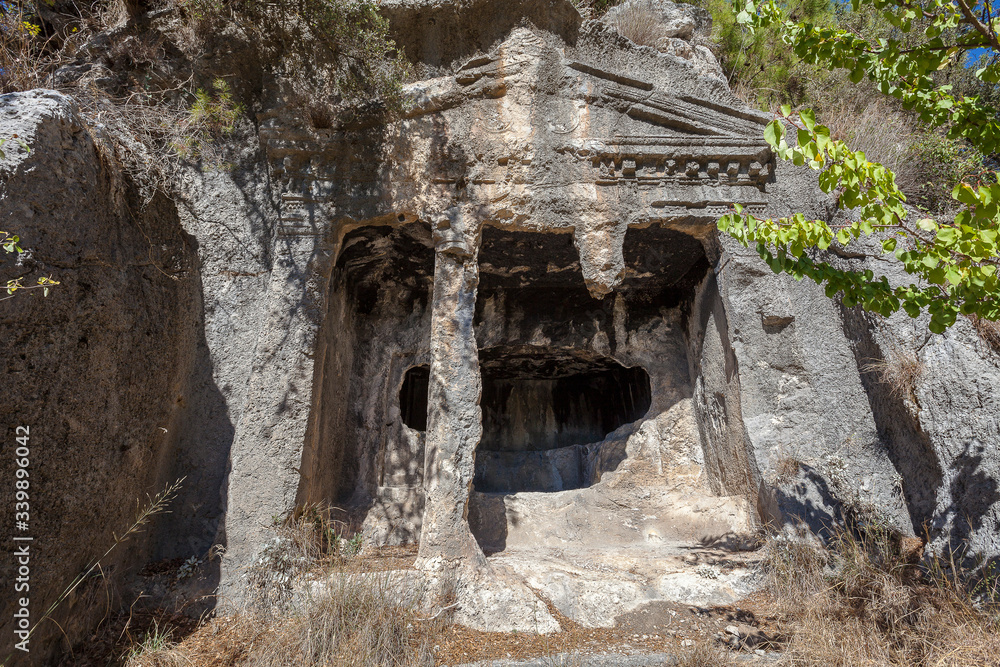 Daedalus rock tomb turkey in the city of Fethiye, Turkey.