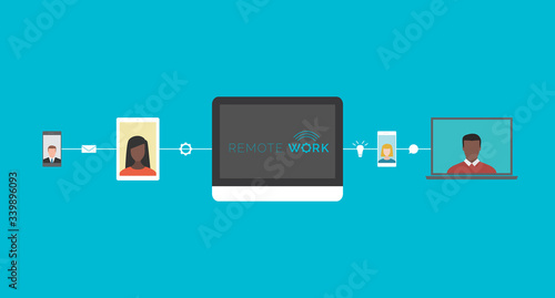 Remote work concept. Coworkers working remotely via videoconference