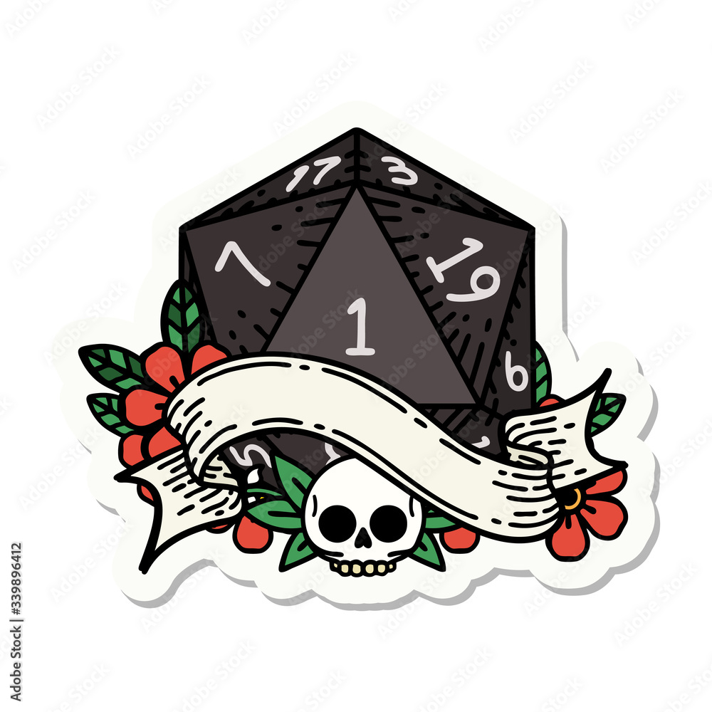 natural one d20 dice roll sticker