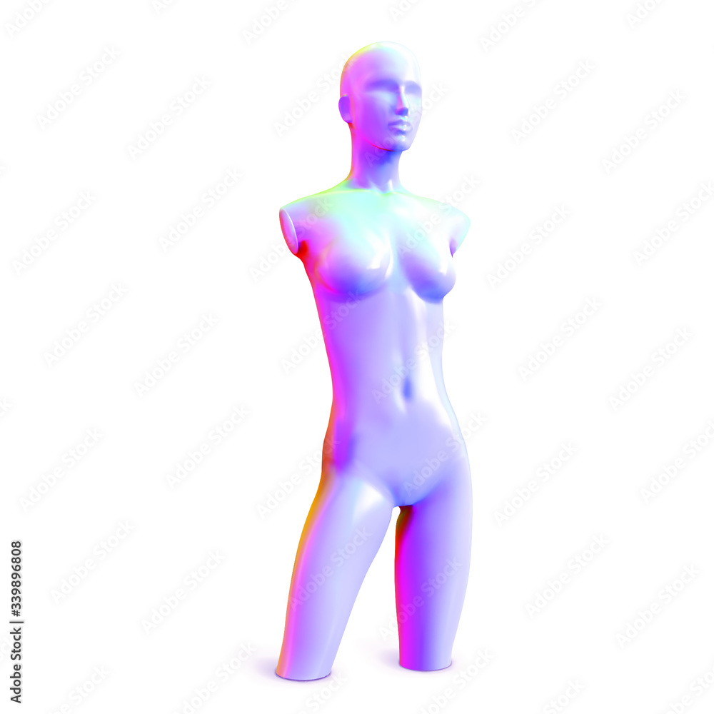 Body of female mannequin trendy iridescent neon color without hands and without legs. Vector illustration. Body of female mannequin trendy iridescent neon color without hands and without legs. Vector illustration.