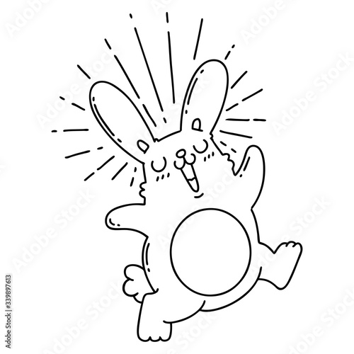 traditional black line work tattoo style prancing rabbit