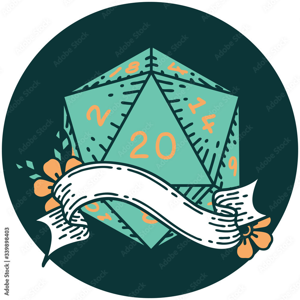 natural twenty D20 dice roll icon natural twenty D20 dice roll icon