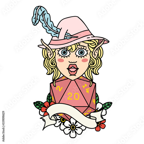 elf bard character with natural twenty illustration