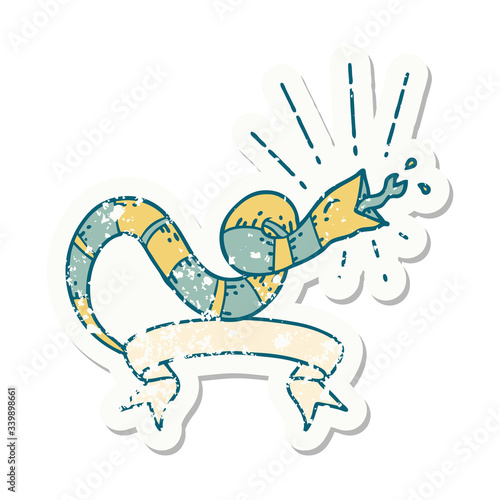 grunge sticker of tattoo style hissing snake