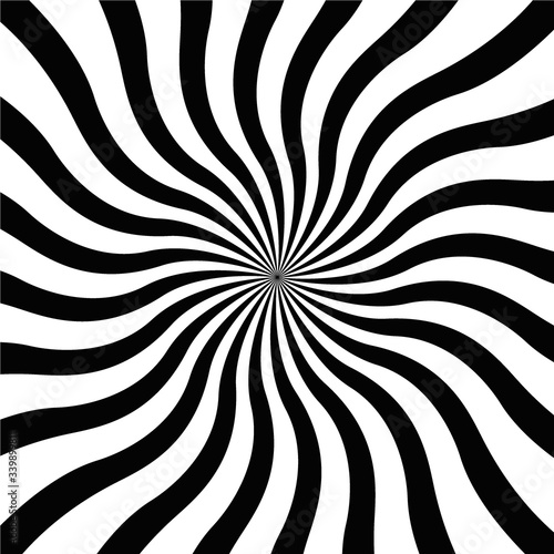 Optical illusion beam style background. Psychedelic striped black and white backdrop. Vector 