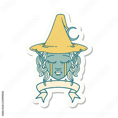 crying elf mage character face wiht banner sticker