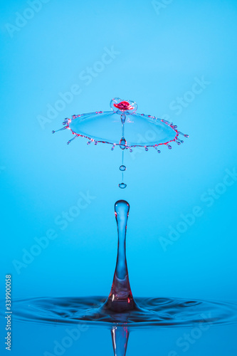 water drop collision on blue background