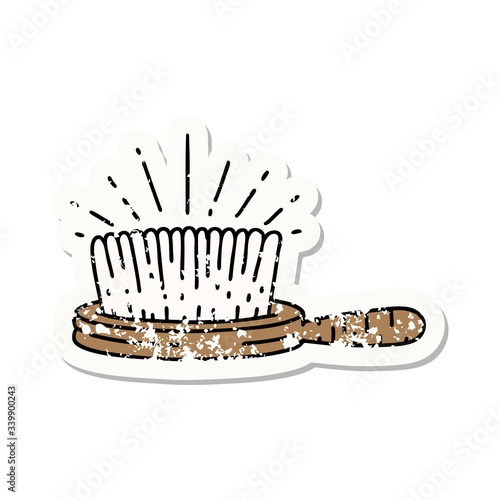 grunge sticker of tattoo style hairbrush
