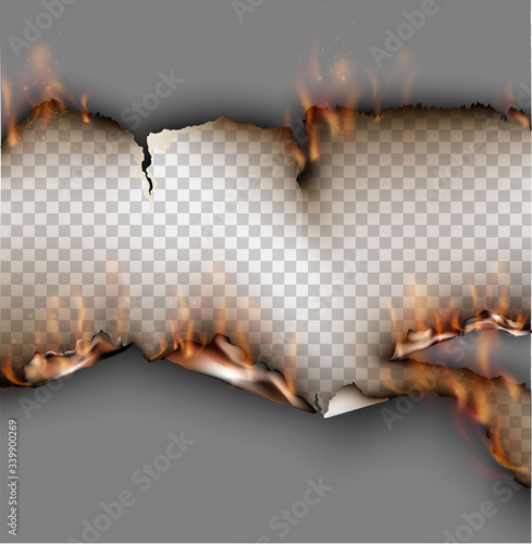 transparent design burning templates torn paper with fire