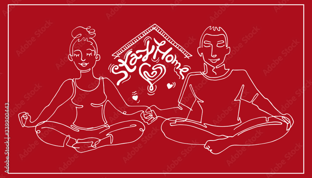 man and woman stay at home and do yoga together man and woman stay at home and do yoga together
