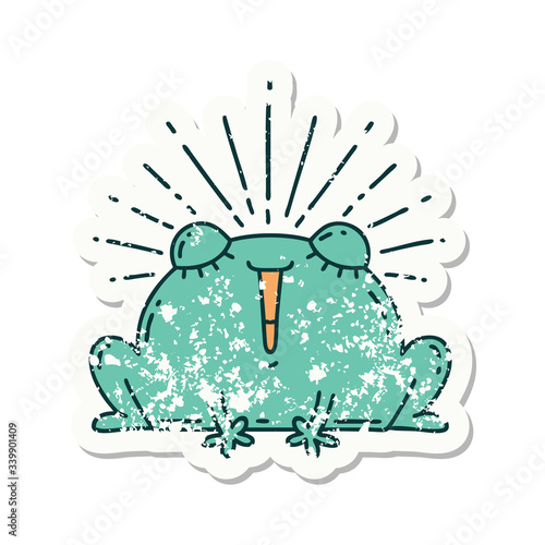 grunge sticker of tattoo style happy frog