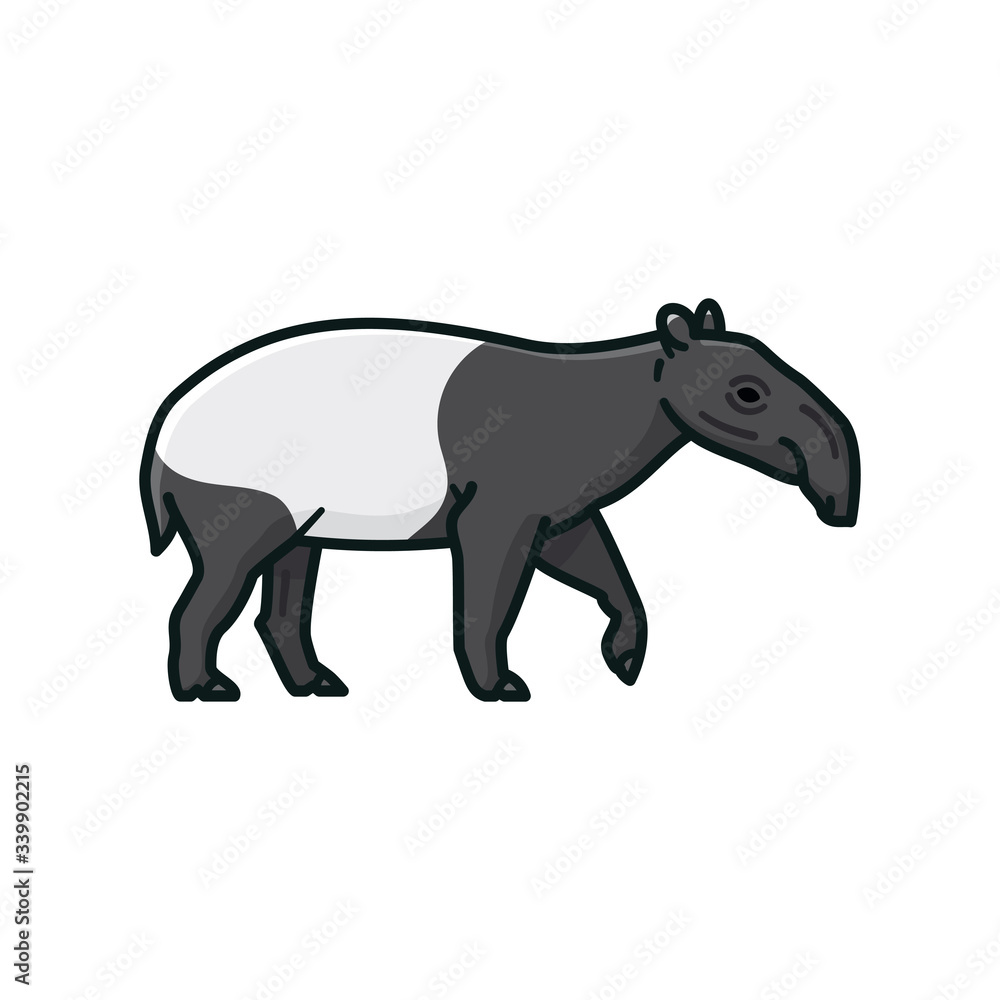 Naklejka premium Malayan tapir isolated vector illustration for Tapir Day