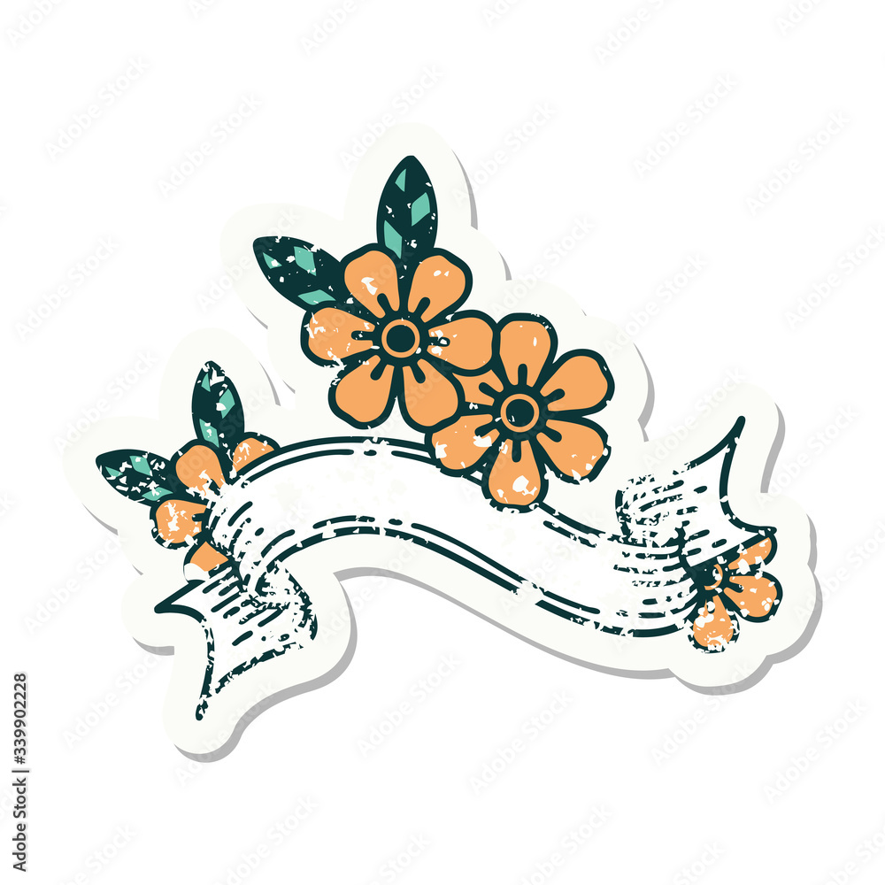 grunge sticker with banner of a flower grunge sticker with banner of a flower