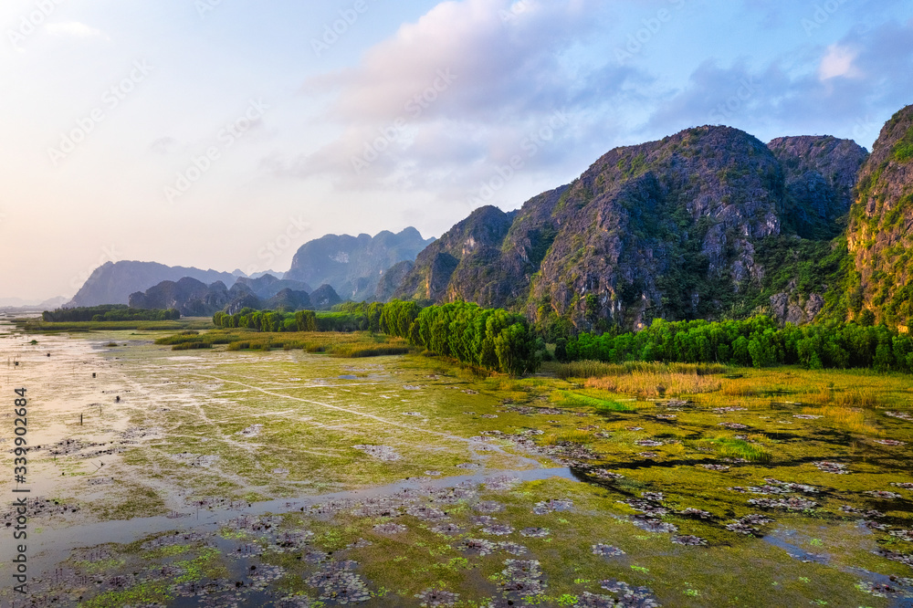 Aerial view of Van Long National Park,  wetlands in Ninh Binh, Viet Nam - Image