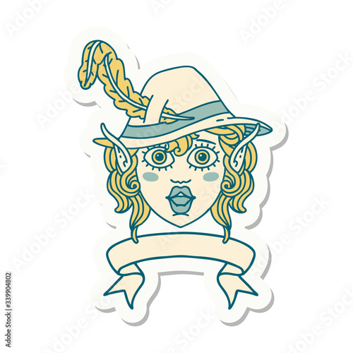 elf bard character face with banner sticker