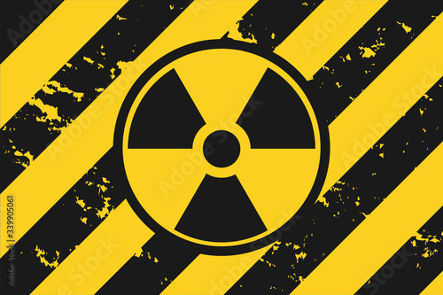 Vector illustration of a grunge biohazard warning sign. Infected specimen, yellow and black hazard symbol with scuffs, scratches and rusty textures.