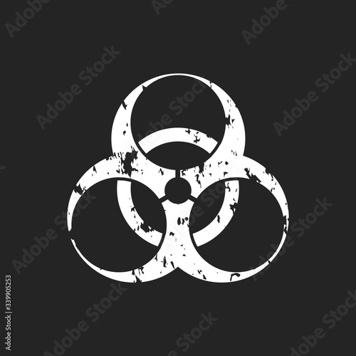 Biohazard vector icon, grunge style, biohazard warning symbol on black background
