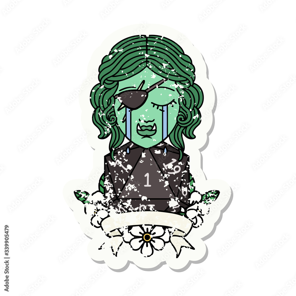 crying orc rogue character with natural one roll illustration crying orc rogue character with natural one roll illustration